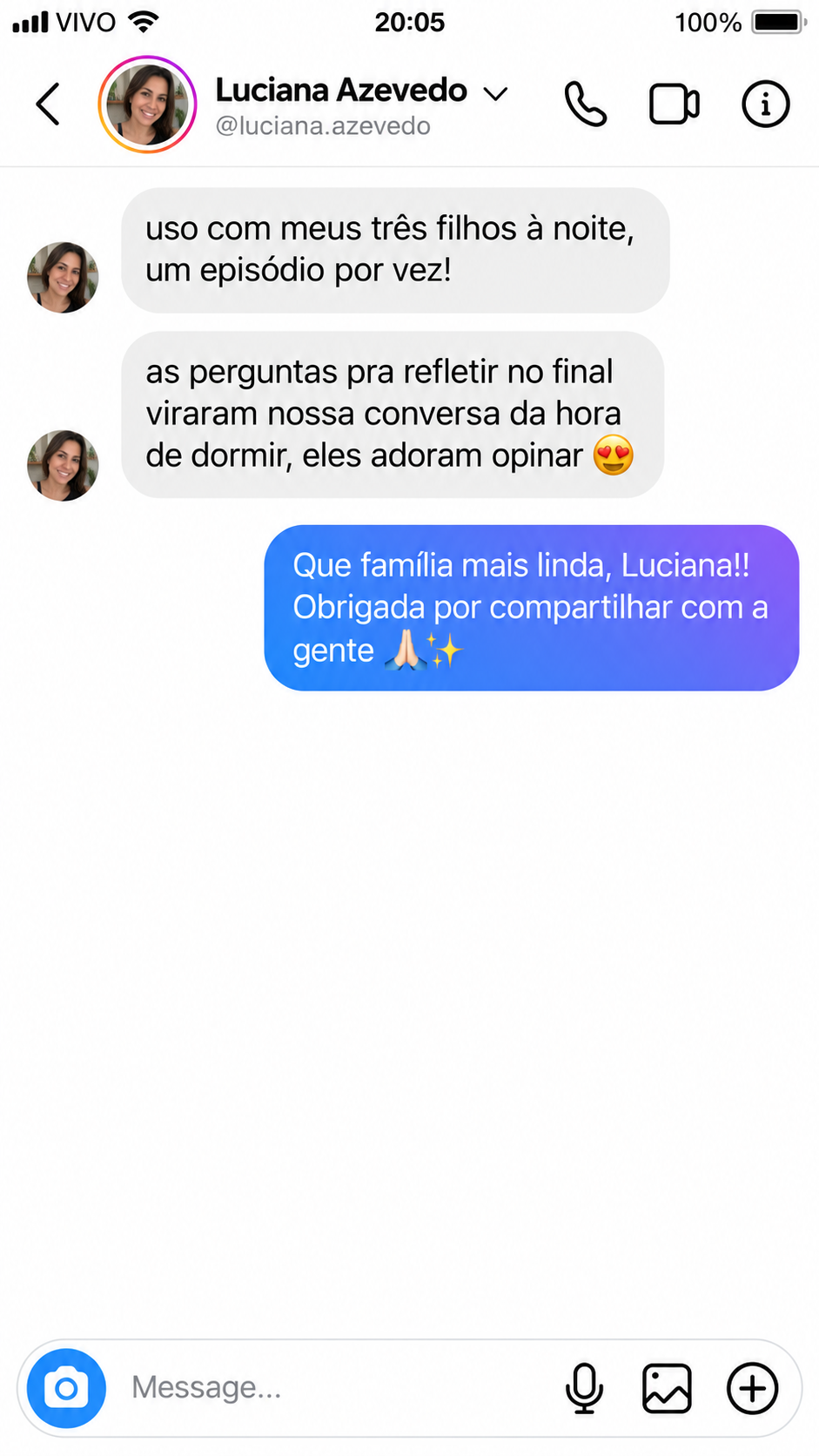 Depoimento de Luciana Azevedo no Instagram
